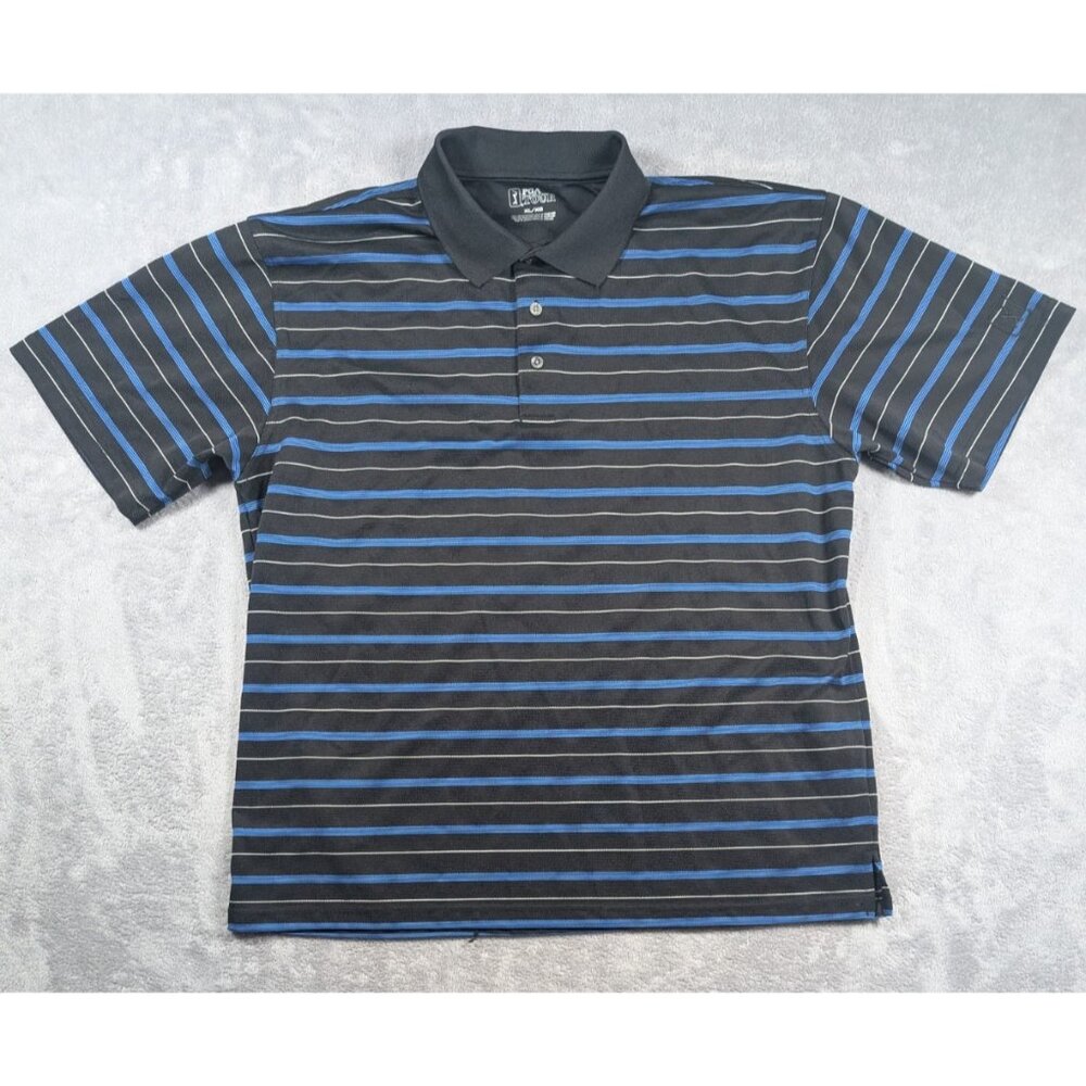 PGA Tour Polo Shirt Mens Black Striped Golf Moister Wicking Casual Dad Sports